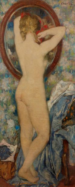 null Max CHOTIAU (1881-1968)
Nu au miroir
Huile sur toile.
Signée en haut à droite.
(Restaurations).
150...
