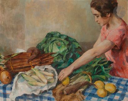 null Eugène CORNEAU (1894-1976)
Femme à la cuisine
Huile sur toile.
Signée en bas...