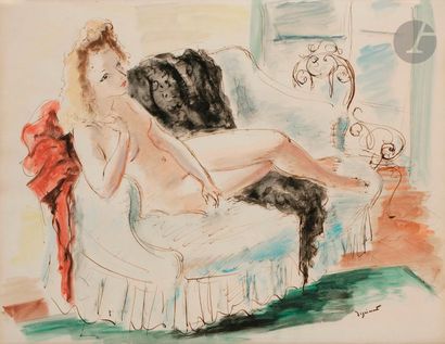 null André DIGNIMONT (1891-1965)
Nu au divan
Aquarelle.
Signée en bas à droite
49...