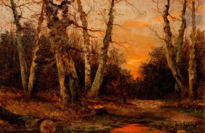 null Yuliy Yulevich KLEVER (1850-1924)
Ramasseuse de bois au coucher du soleil, 1916
Huile...