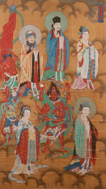 null CHINE - XIXe siècle
Encre et couleurs sur soie représentant des immortels taoïstes...