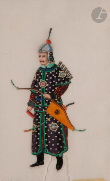 null CHINE, Canton - XIXe siècle
Ensemble de douze peintures sur papier de riz (tong...