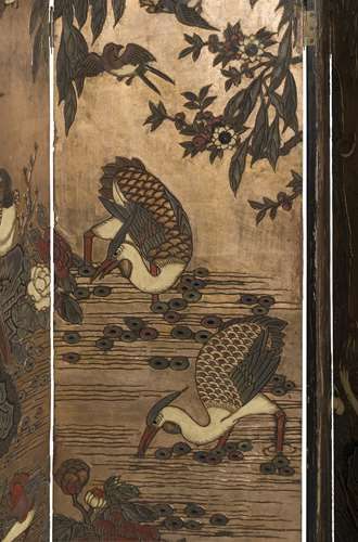  CHINE - Début XXe siècle Paravent à six feuilles en laque de Coromandel à décor...