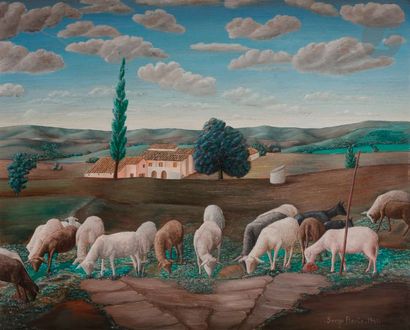 null Serge FIORIO (1911-2011)
Moutons devant le village, 1961
Huile sur isorel.
Signée...