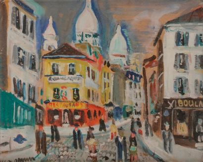 null Lucien GENIN (1894-1953)
Montmartre animé
Gouache.
Signée en bas à gauche.
20,5...