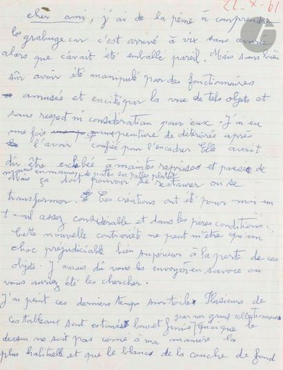 null Gaston CHAISSAC (1910-1964)
Lettre manuscrite, 1961
Stylo bille.
Lettre dans...