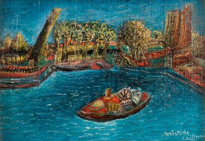 null Aristide CAILLAUD (1902-1990)
Paysage fluvial
Huile sur panneau.
Signée en bas...