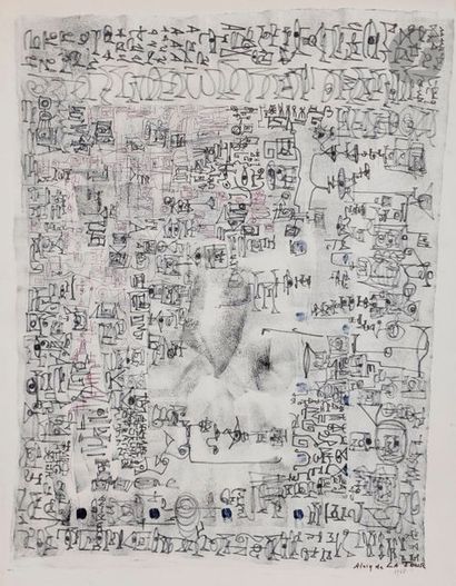 null Alain de LATOUR (1932-?)
Composition lettriste, 1968
Technique mixte sur papier.
Signée...