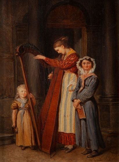 null École ANGLAISE du XIXe siècle

La leçon de harpe

Milboard.

23 x 17 cm