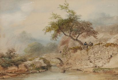 null Eugène CICÉRI (1813 - 1890)

Pont sur la rivière, 1858

Aquarelle.

Signée et...