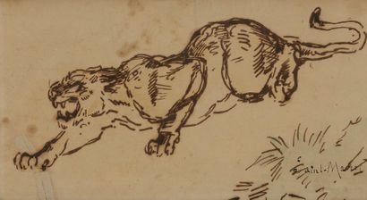 null Edme SAINT-MARCEL (1819 - 1890)

Tigre rugissant

Plume, encre brune.

Signée...