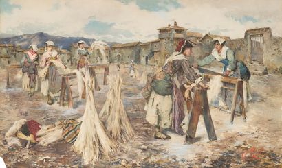 null Domenico PENNACCHINI (1860 - 1910)

Cardeuses de lin, 1882

Aquarelle et gouache

Signé,...