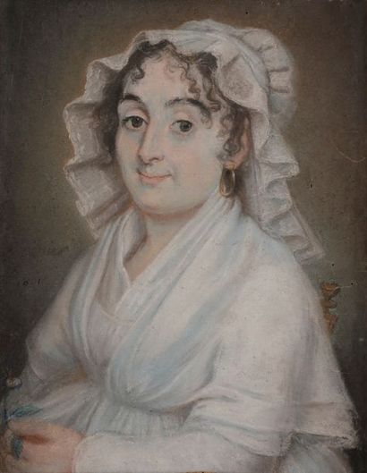 null École FRANÇAISE vers 1800

Portrait de femme en buste, 1801

Pastel.

Signature...