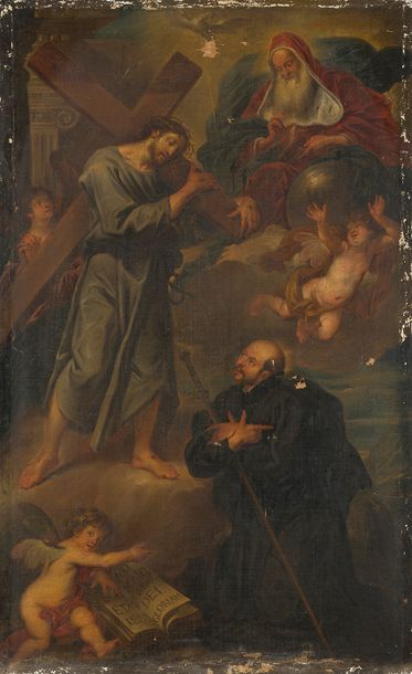 null École MEXICAINE du XVIIIe siècle 

Apparition du Christ à saint Ignace de Loyola

Toile.

(Manques)....
