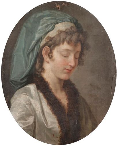 null École FRANÇAISE vers 1770

Portrait de dame en tenue d'intérieur

Toile ovale...