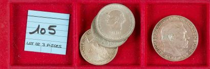 null REPUBLIQUE DE WEIMAR (1923-1933).
LOT de 3 pièces de 3 mark en argent : Millénaire...