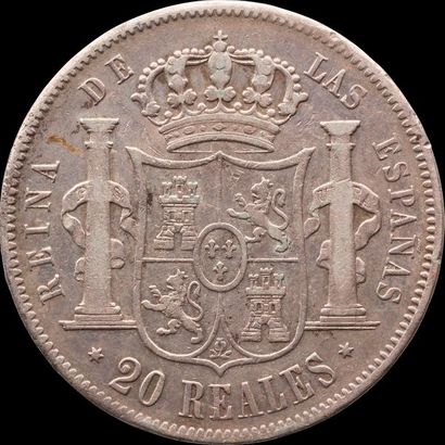 null LOT de 3 écus en argent de 20 réaux d'ISABELLE II (1833-1868), 
dates et ateliers...