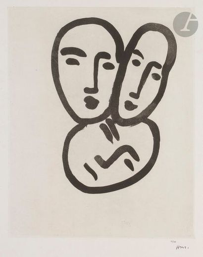 null Henri MATISSE (1869-1954)
Trois têtes ; À l’amitié (Masques d’Apollinaire, Matisse...