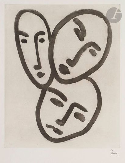null Henri MATISSE (1869-1954)
Trois têtes ; À l’amitié (Masques d’Apollinaire, Matisse...