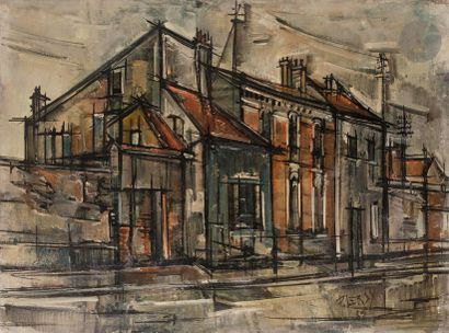 null Roger LERSY (1920-2004)
La Rue, 1953
Huile sur toile.
Signée et datée en bas...