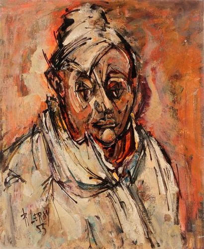 null Roger LERSY (1920-2004)
Portrait, 1955
Huile sur toile.
Signée et datée en bas...