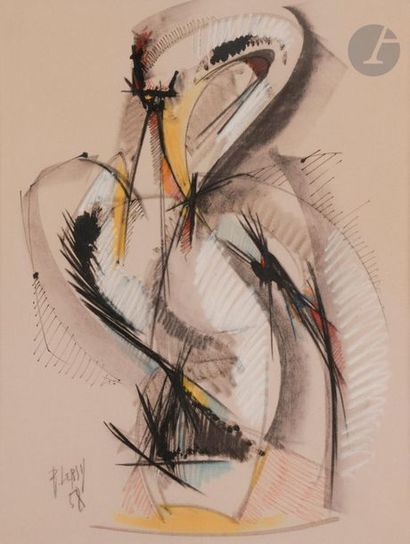 null Roger LERSY (1920-2004)
L’Oiseau, 1958
Technique mixte sur papier.
Signée et...