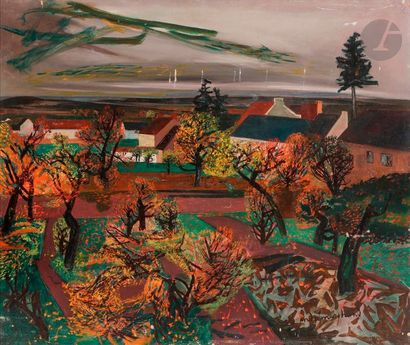 null André MARCHAND (1907-1997)
Paysage de Bourgogne, 1940
Huile sur isorel.
Signée...