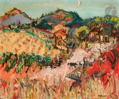 null Guillemette MORAND (1913-1989)
Paysage de Provence, 1958
Huile sur toile.
Signée...
