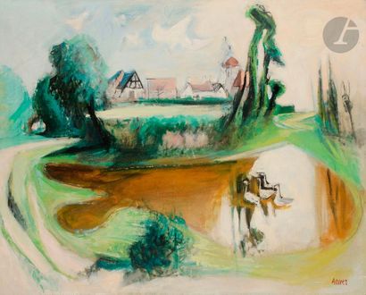 null André CIVET (1911-1961)
La Ferme, 1951
Huile sur toile.
Signée en bas à droite.
(Rentoilée).
81...
