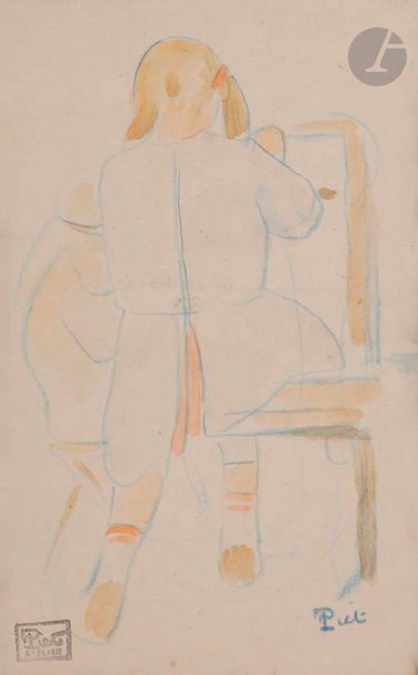 null Fernand PIET (1869-1942)
L'Écolière
Aquarelle et crayon de couleurs.
Signée...