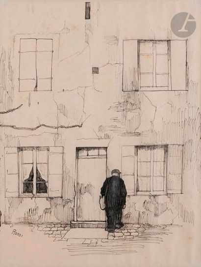 null Joseph ROSSI (1892-1930)
Vieillard devant la maison
Encre.
Signée en bas à gauche.
(Rousseurs).
47...