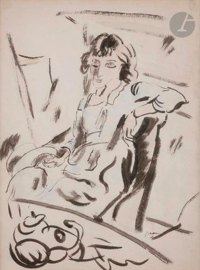 null J. Pincas dit PASCIN (1885-1930)
Hermine David assise
Encre et aquarelle.
Porte...