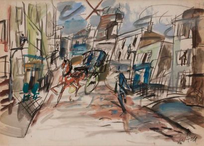 null Eugène PAUL, dit GEN-PAUL (1895-1975)
Calèche dans les rues de Montmartre
Gouache.
Signée...