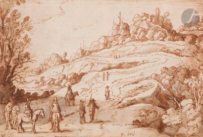 null École de Paul BRIL
(Anvers 1553 - Rome 1626)
Cavaliers dans un paysage
Plume...