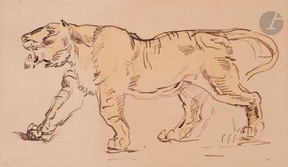 null Charles EDME DE SAINT-MARCEL (Paris 1819 - Fontainebleau 1890)
Tigre de profil...