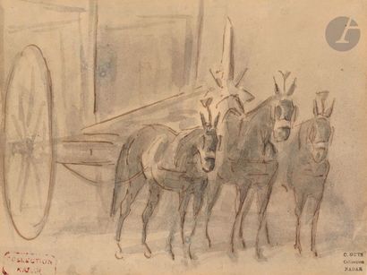 null Constantin GUYS (Flessingue 1802 - Paris 1892)
Charette tirée par des chevaux
Encre...