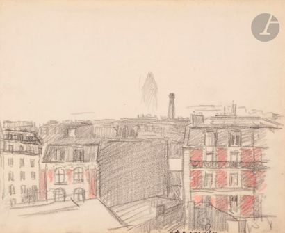 null Théophile Alexandre STEINLEN (1859-1923)
Vue des toits de Paris
Crayon noir...