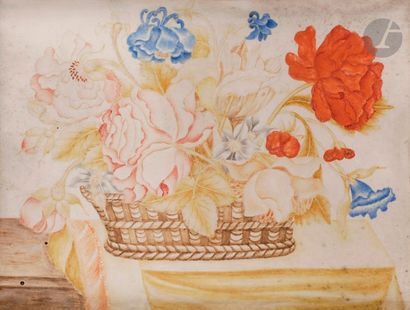 null École d'OCTAVIANUS MONFORT
(1646-1696)
Deux natures mortes de fleurs et de fruits
Gouaches...