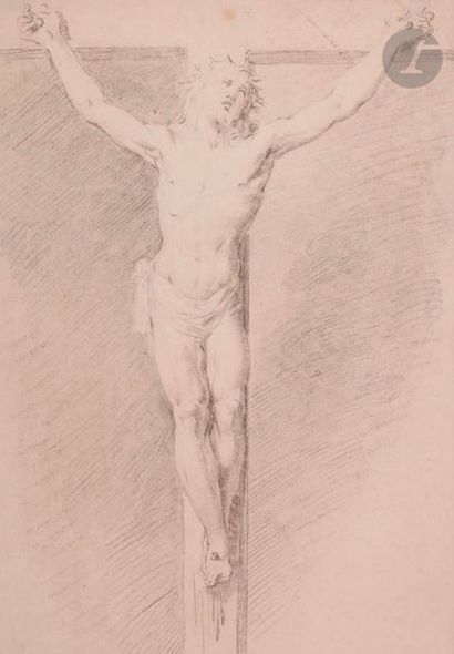 null École FLAMANDE du XVIIe siècle
Le Christ en croix
Crayon noir.
(Pliures et petites...