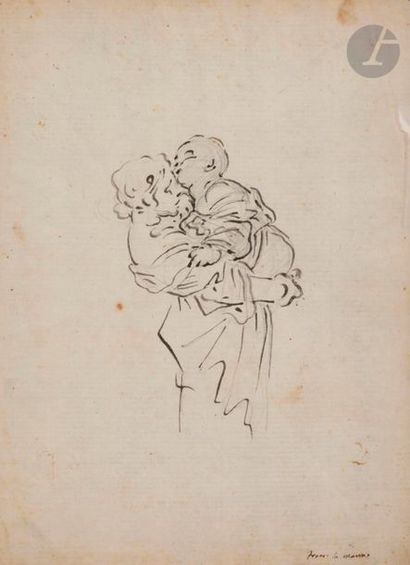 null Francesco LA MARRA (Naples 1710 - 1792)
Femme portant son enfant
Plume et encre...