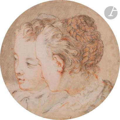 null École BOLONAISE du XVIIIe siècle 
Double portrait de femmes
Sanguine, pierre...