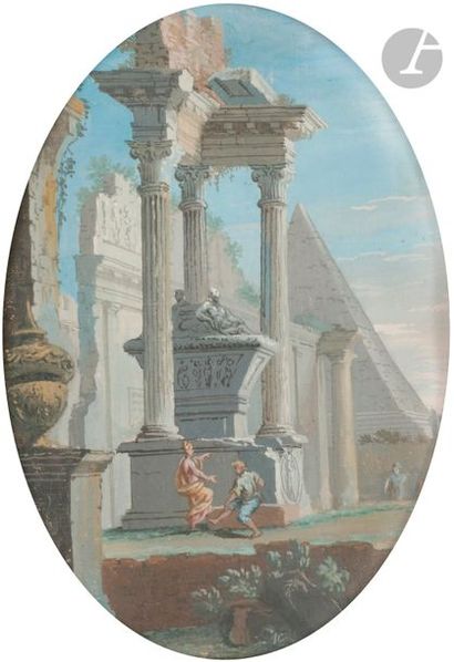 null Pietro Giovanni GASPARI (Venise 1720 - Venise 1785)
Une paire de paysages animés...