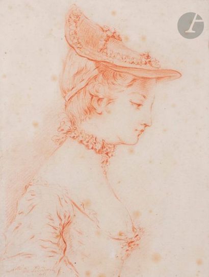 null Attribué à Mlle de SOURDEVAL
Portrait de femme au chapeau de profil
Sanguine.
Annotée...