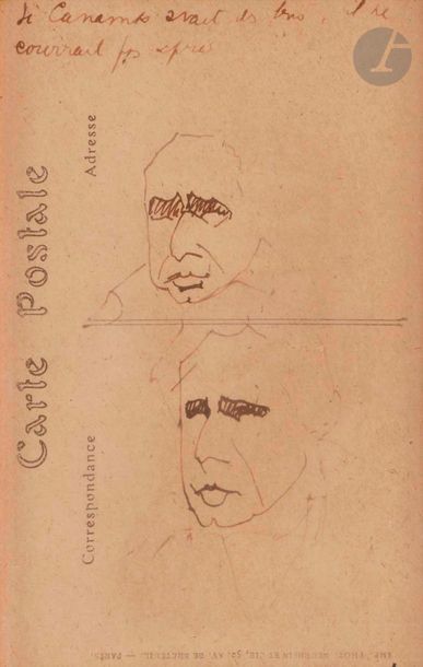 null Max JACOB (1876-1944)
Double portrait de Canamas
Encre brune au dos d'une carte...