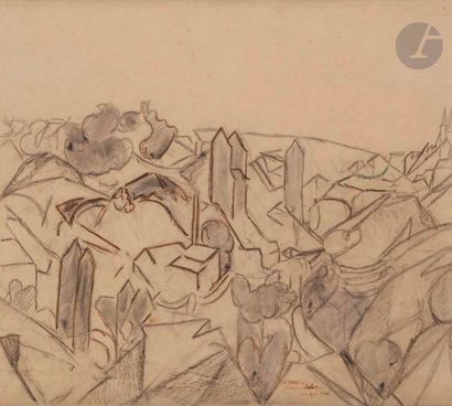 null Max JACOB (1876-1944)
Paysage méridional
Crayon noir, estompe et encre brune.
Signé...