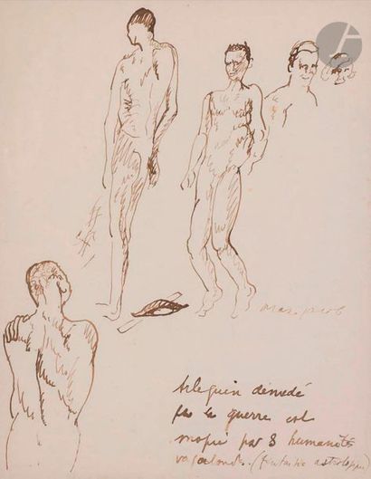 null Max JACOB (1876-1944)
Arlequin dénudé par la guerre
Encre brune.
Signée à droite....