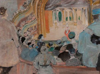 null Max JACOB (1876-1944)
Dans un théâtre de Montmartre
Gouache sur carton.
Signée...