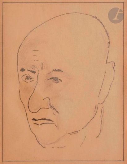 null Max JACOB (1876-1944)
Autoportrait
Encre.
Non signée. 
Dédicacée au revers au...