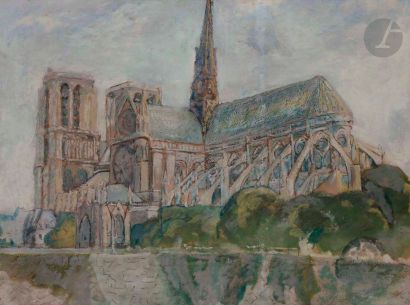 null Max JACOB (1876-1944)
Notre-Dame de Paris
Gouache.
Signée en bas à droite.
47,5...