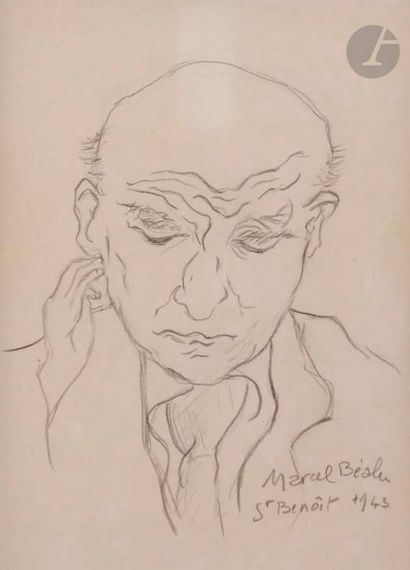null Marcel BEALU (1908-1993)
Portrait de Max Jacob, 1943
Crayon noir.
Signé, daté...